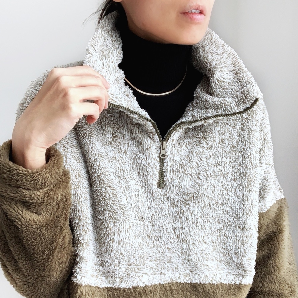 SOFT SHERPA TEDDY QUARTER ZIP PULLOVER SWEATER - Picture 9 of 12